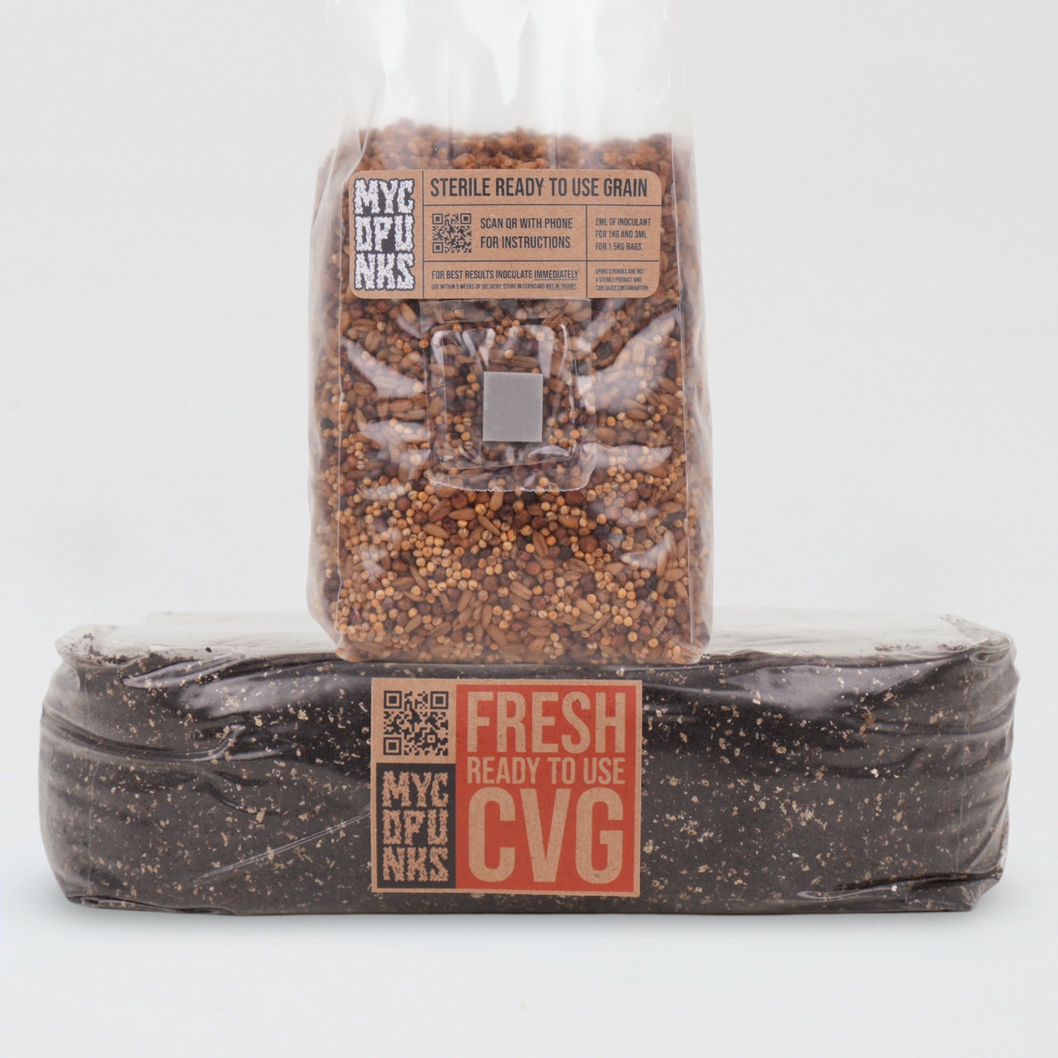 1kg Sterile Triple Mix Grain bundle sat on 2kg CVG